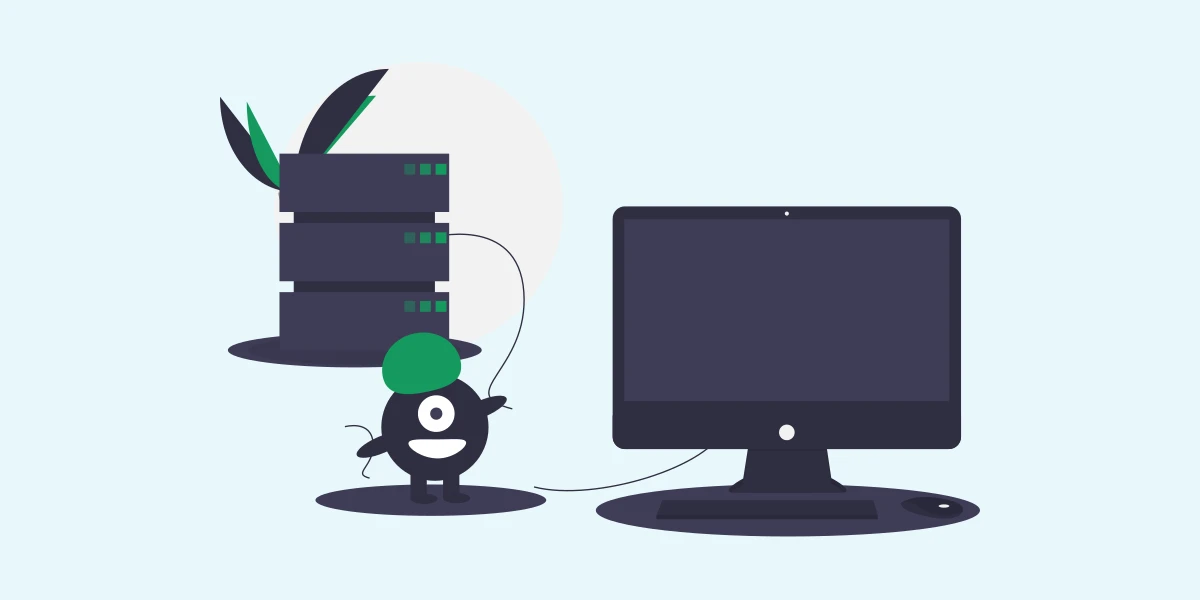 An illustration of a server disconnected from its monitor, the link between them broken.